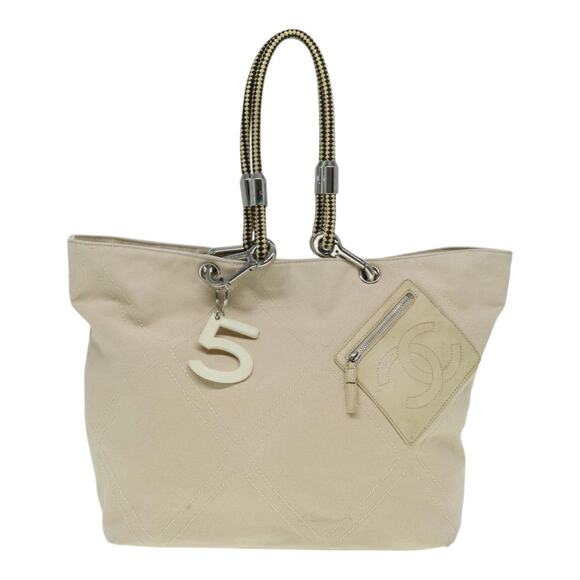 CHANEL Coco Mark Tote Bag Canvas Beige Silver CC - Picture 13 of 16